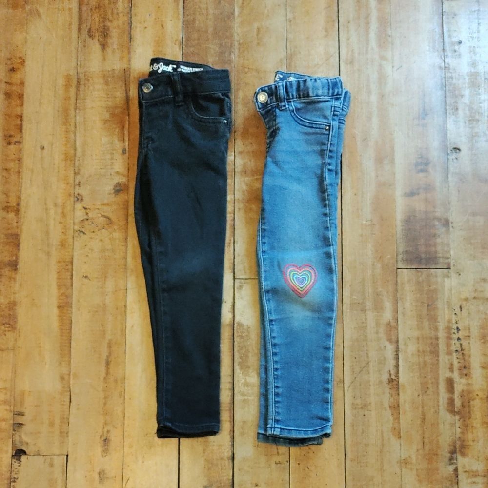 Cat & Jack Jeans 4T Skinny Black Denim Rainbow Embroidered Cotton